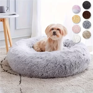 Cozy Anti-Anxiety Donut Cuddler Bed for Dogs and Cats - Soft Faux Fur Plush Cushion Bed for Small, Medium, and Large Pets - Calming and Warming Bed (Multiple Sizes Available)